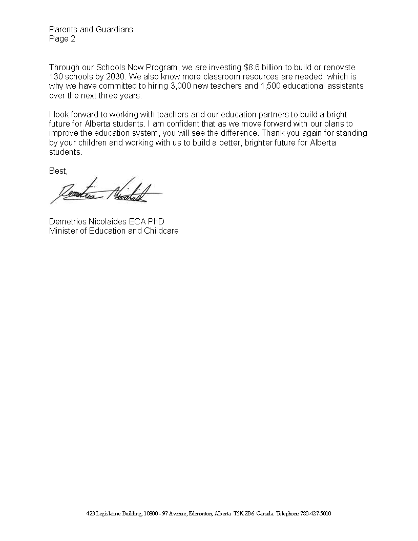 Letter from Minister of Education and Childcare October 28 2025 Page 2