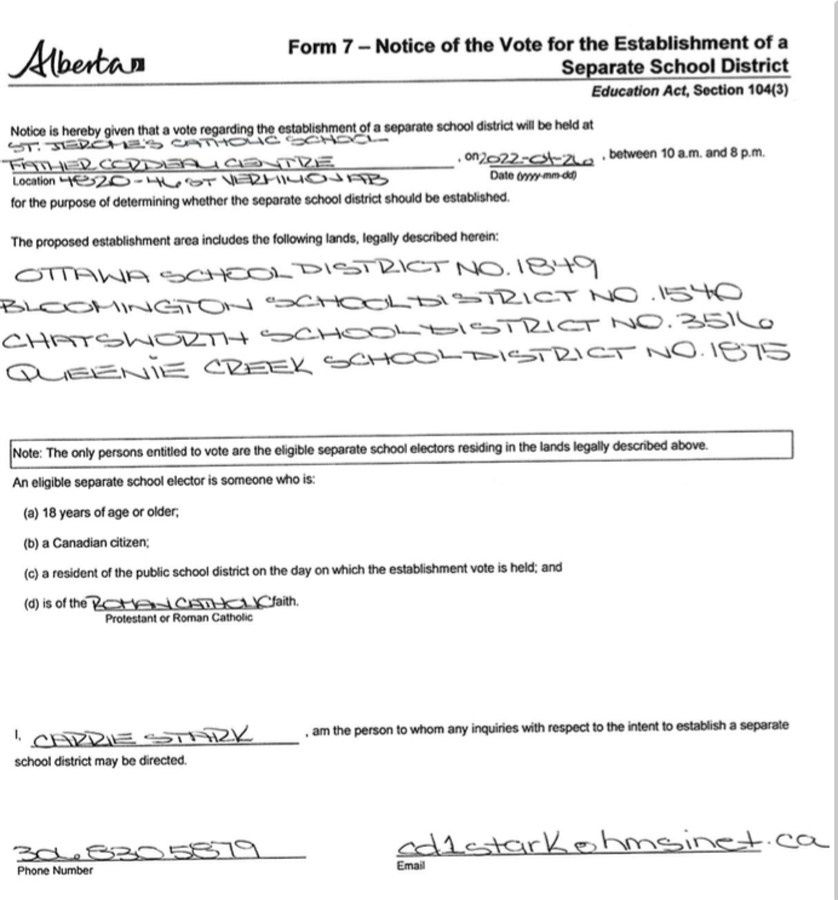 Notice Of Vote For Separate School Notice Of Vote For Separate School Establishment - April 26th