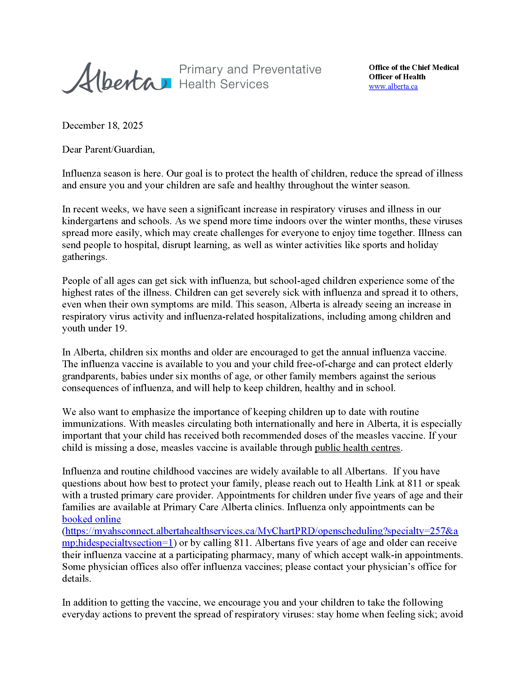 Immunization letter to parents Page 1