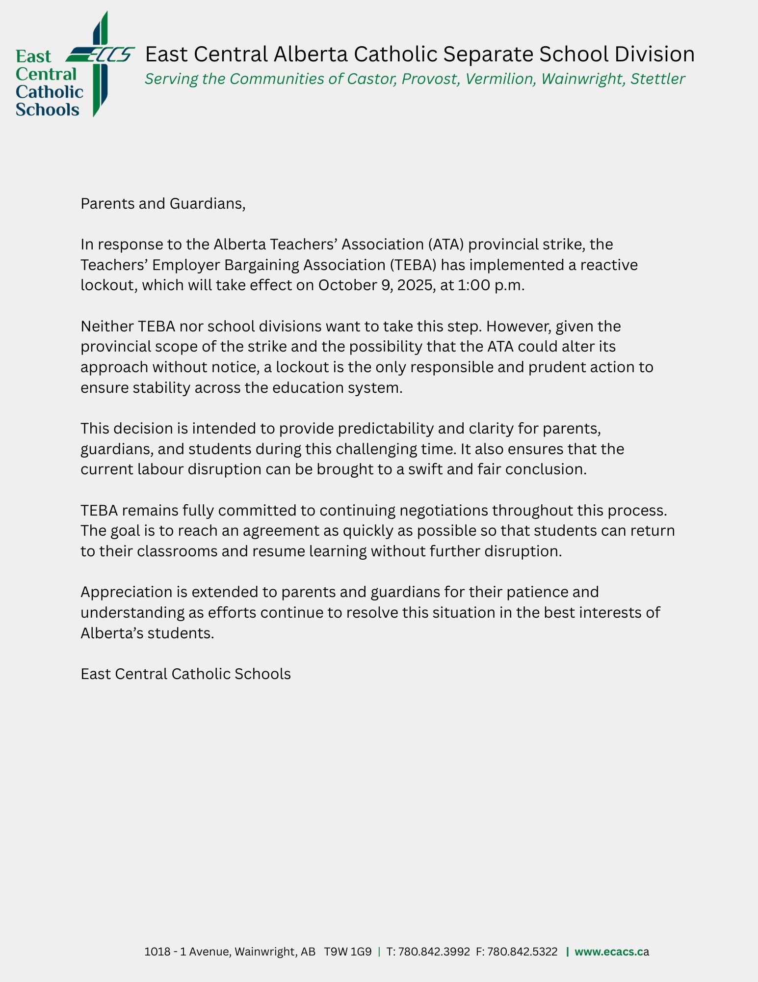 TEBA Lockout Announcement