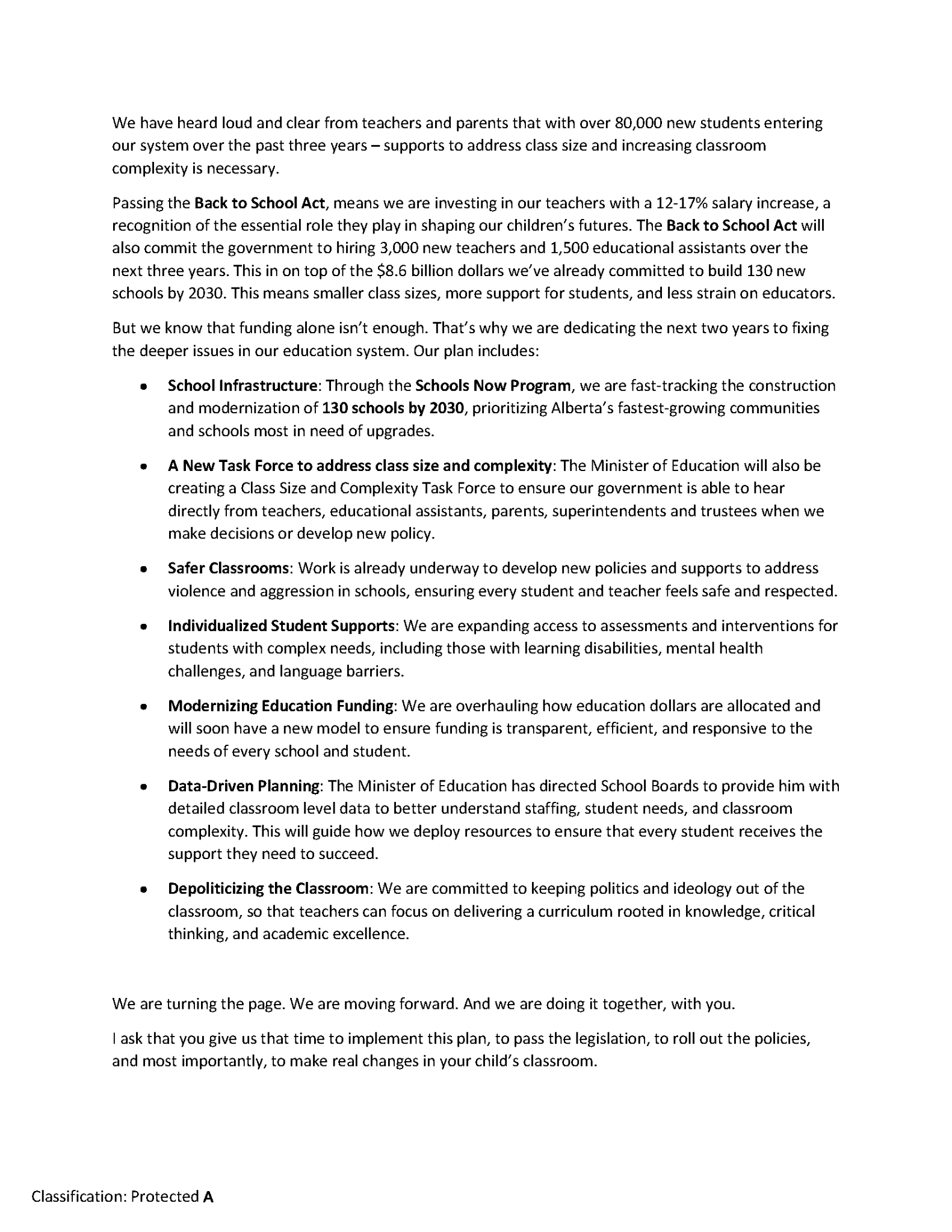 Premier Smith Letter to Parents Page 2
