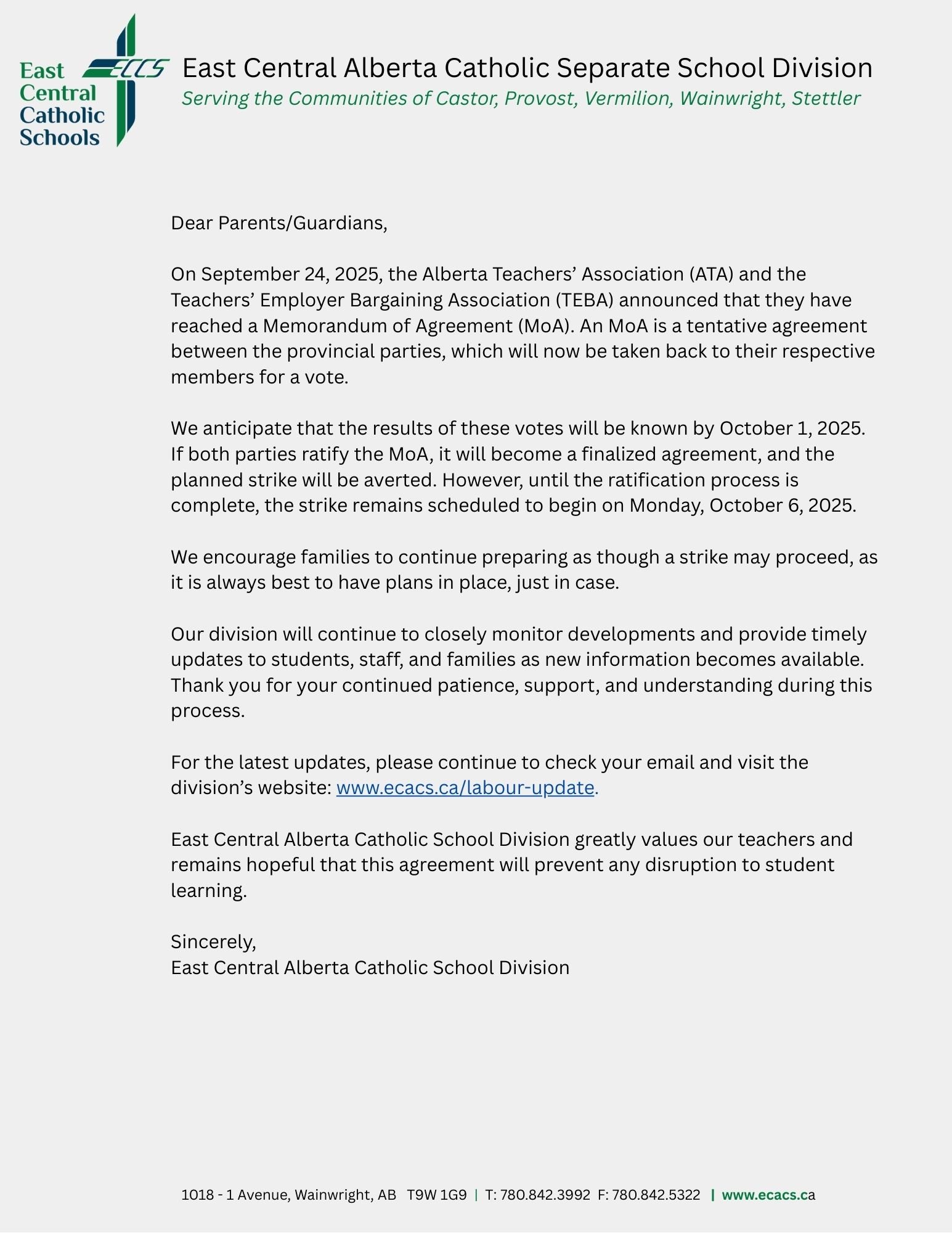 ATA Memorandum of Agreement Reached