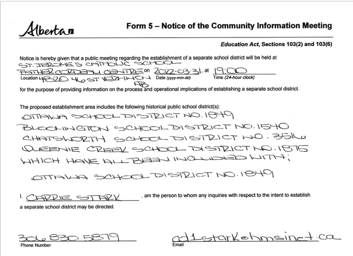 Separate School Formation Information Meeting - March 31st