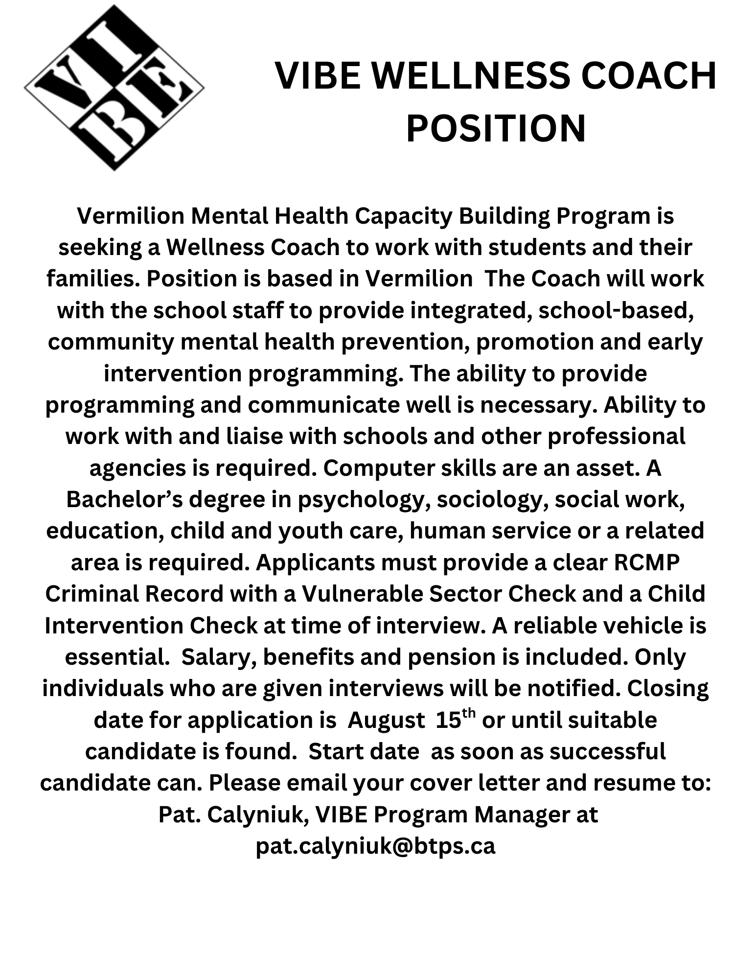 VIBE WELLNESS COACH POSITION